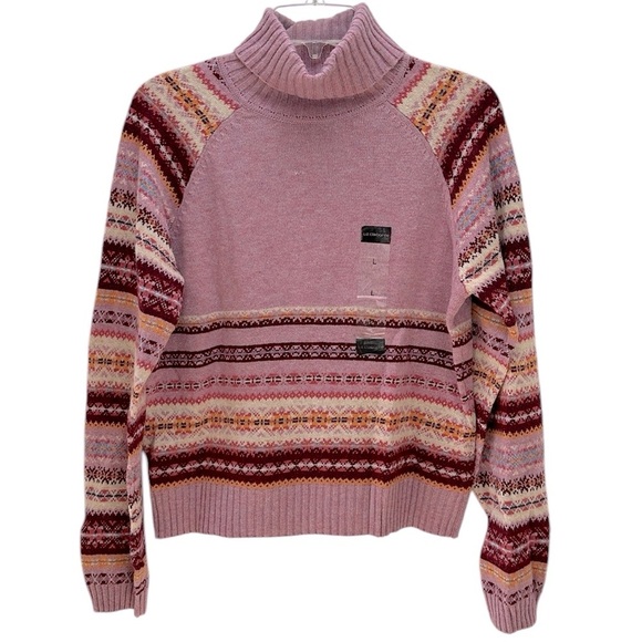 Liz Claiborne Mauve Pink Fair Isle Turtleneck Sweater L Boxy - Picture 1 of 14